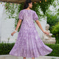 Women printed cotton tiered midi dress with puff sleeves