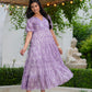 Women printed cotton tiered midi dress with puff sleeves