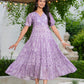Women printed cotton tiered midi dress with puff sleeves