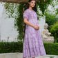 Women printed cotton tiered midi dress with puff sleeves