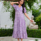 Women printed cotton tiered midi dress with puff sleeves