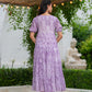 Women printed cotton tiered midi dress with puff sleeves