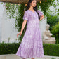 Women printed cotton tiered midi dress with puff sleeves