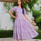 Women printed cotton tiered midi dress with puff sleeves