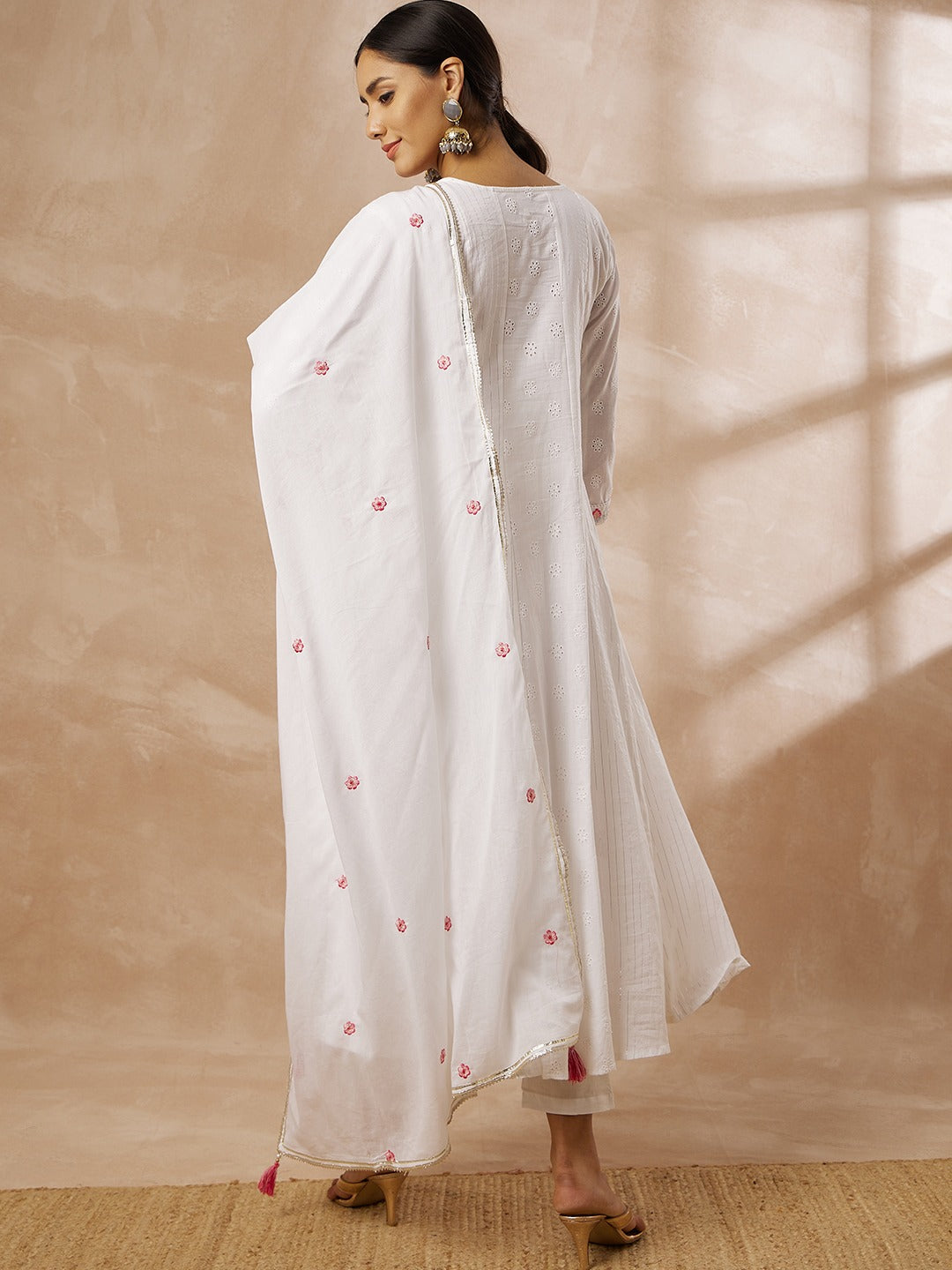 Women embroidered soft cotton kurti with pant and dupatta set