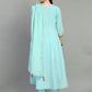 Women chikankari embroidered kurti with pant and dupatta set with mirror work