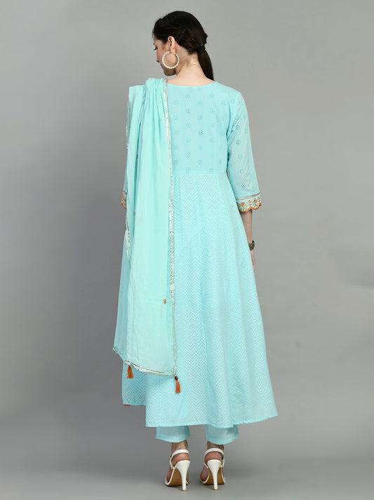 Women chikankari embroidered kurti with pant and dupatta set with mirror work