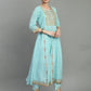 Women chikankari embroidered kurti with pant and dupatta set with mirror work
