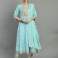 Women chikankari embroidered kurti with pant and dupatta set with mirror work