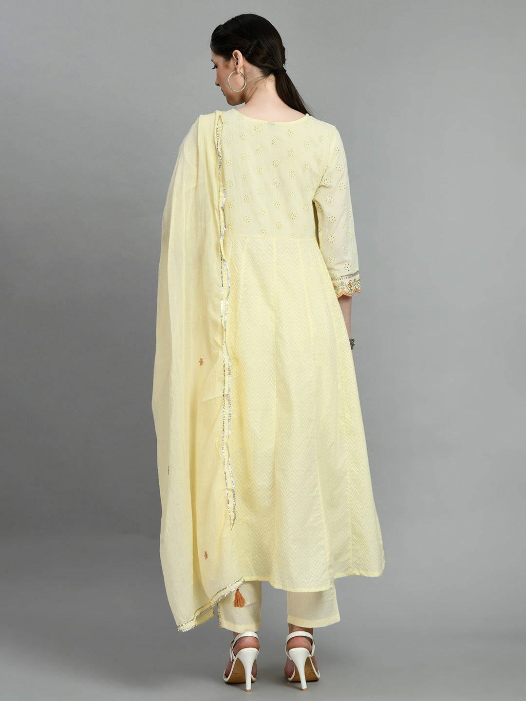 Women chikankari embroidered kurti with pant and dupatta set with mirror work