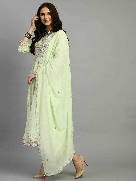 Women chikankari embroidered kurti with pant and dupatta set with gota patti works