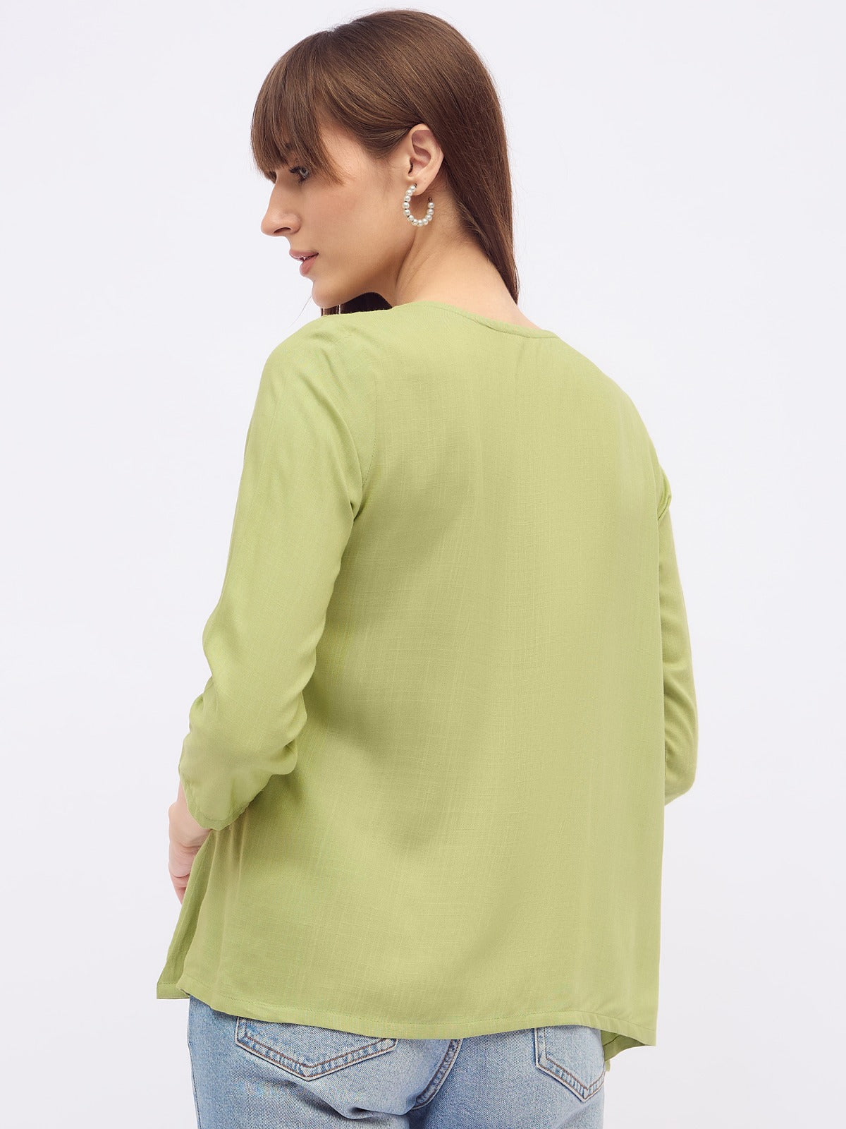 Women green pintuck pleated kurti top