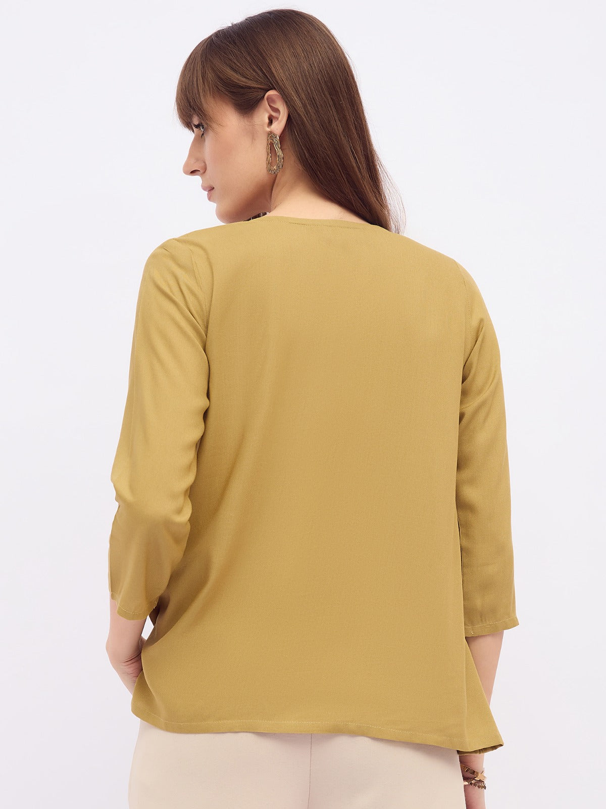 Women Olive green pintuck pleated kurti top