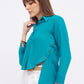 Women Teal Blue Button Down cotton top