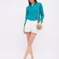 Women Teal Blue Button Down cotton top