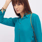Women Teal Blue Button Down cotton top
