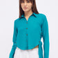 Women Teal Blue Button Down cotton top