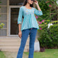 Women floral embroidered cotton top with lace up neck