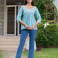 Women floral embroidered cotton top with lace up neck