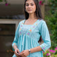 Women floral embroidered cotton top with lace up neck