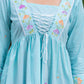 Women floral embroidered cotton top with lace up neck